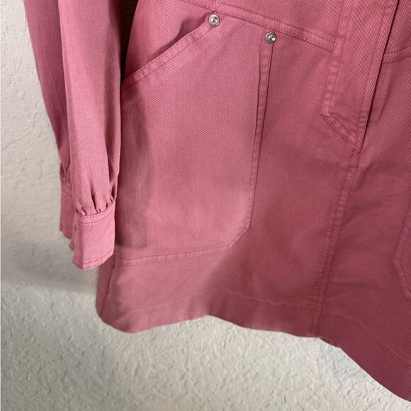 Avec Les Filles Pink Coverall Denim 3/4 Snap Front Patch Pocket Dress Size S - Picture 3 of 15